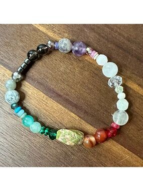 Natural Gemstone Crystal Beaded Stretch Bracelet Multi Stone Boho 7 Inch